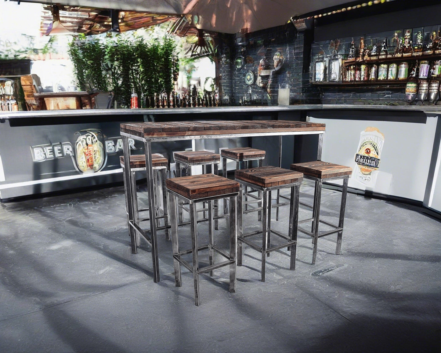 CHYRKA® Tavolo da bar LK sgabello da bar KOMARNO mobile bar loft fatto a mano in legno metallo