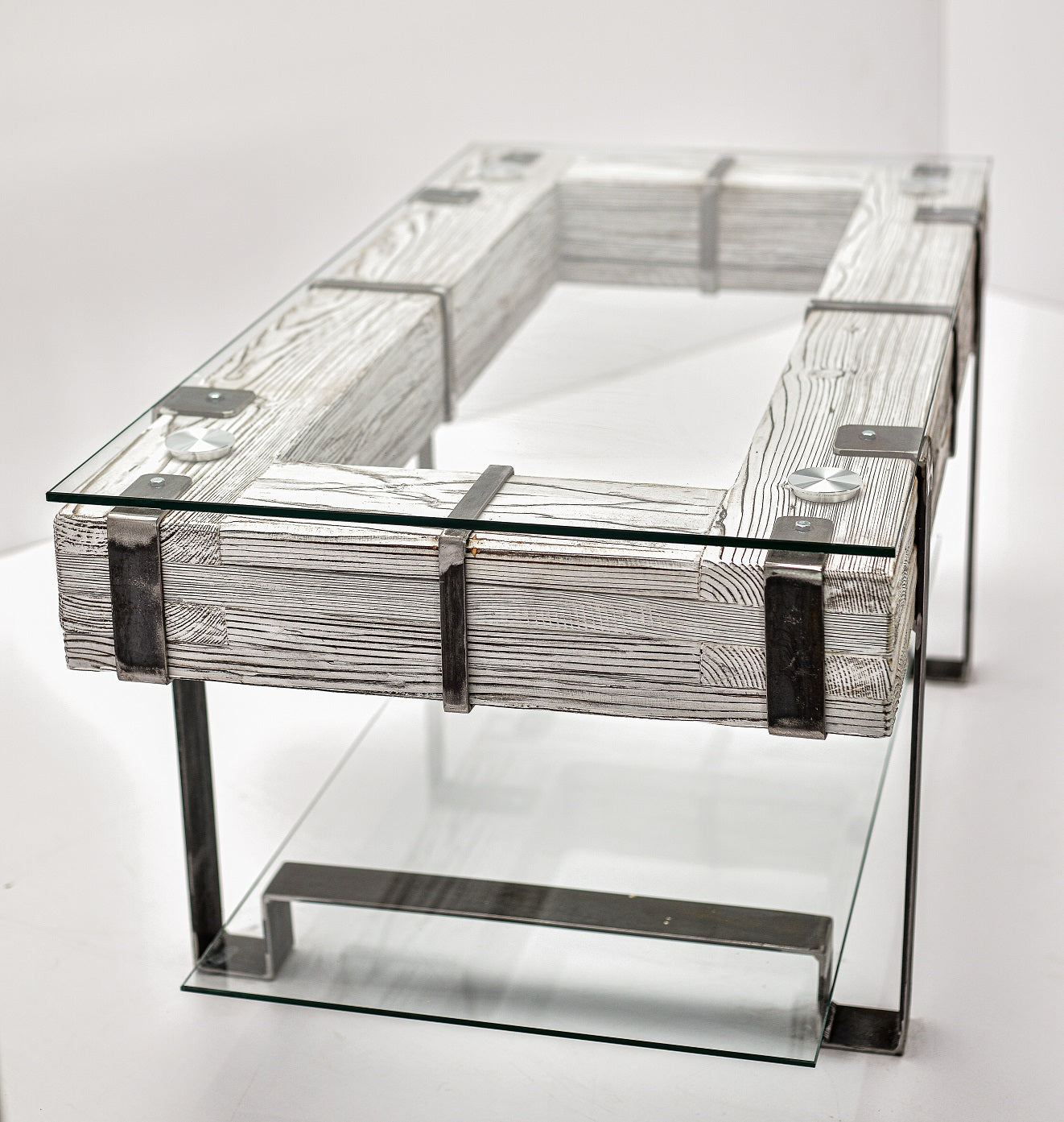 CHYRKA® Tavolino LL tavolo da salotto LEMBERG Loft Vintage Legno fatto a mano in metallo vetro