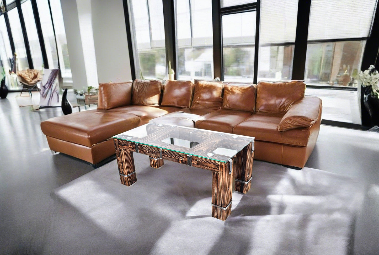 CHYRKA® Tavolino LD DROHOBYCZ tavolo da soggiorno loft vintage fatto a mano in legno vetro metallo