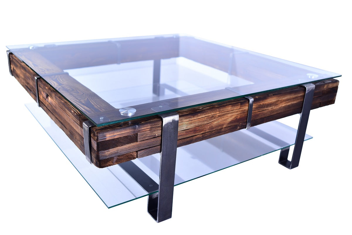 CHYRKA® Coffee table LL living room table LEMBERG Loft Vintage Wood handmade metal glass