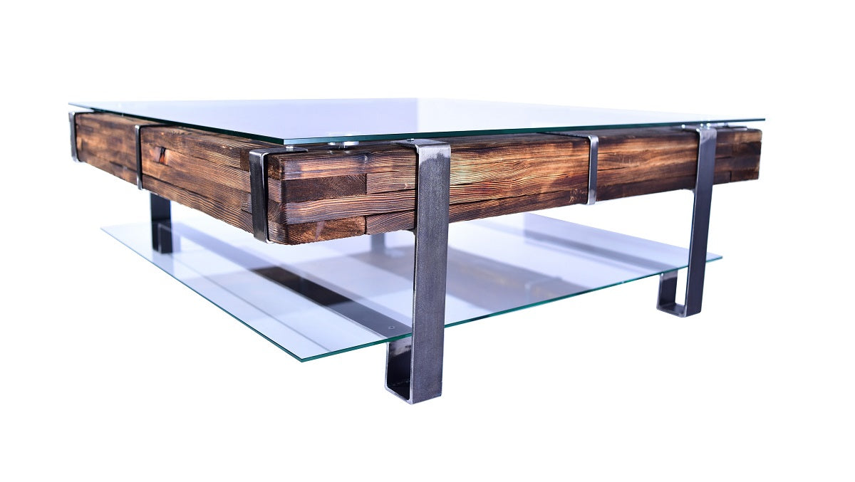 CHYRKA® Coffee table LL living room table LEMBERG Loft Vintage Wood handmade metal glass
